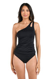 La Blanca Island Goddess One-Shoulder Keyhole Tankini Swim Top Black 20W