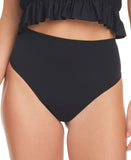 Jessica Simpson Womens High-Waist Pull-On Bikini Swim Bottom SSSL24750 Black S