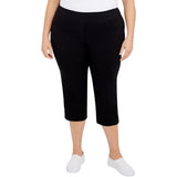 Hearts Of Palm Womens Plus Solid Tech Stretch Pull-On Capri Pants Black 18W