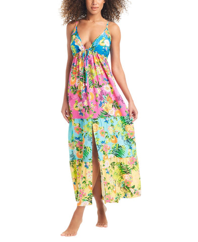 Bar III Womens Tiered Printed Ruffle Cover Up Dress MBSZ24834 Multi Blue XS