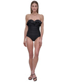 DKNY Womens Ruffle-Bandeau-Neck Tummy Control One Piece Swimsuit Black XL