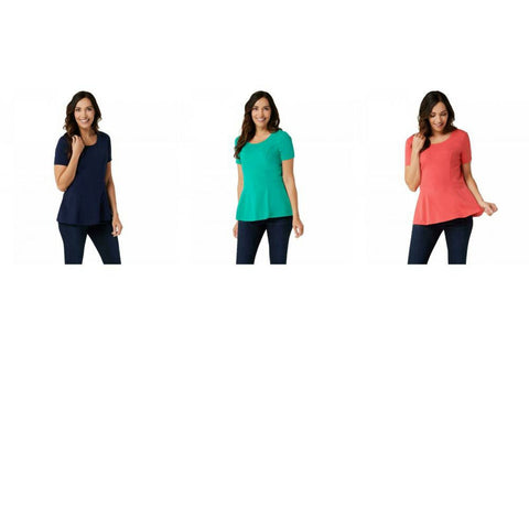 Isaac Mizrahi Live! Women's Short-Sleeve Seamed Peplum Knit Top