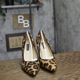 Nine West Tatiana Pump Closed Toe Heels Stiletto High Leopard Raffia Brown 6M