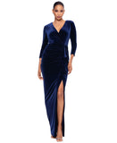 Betsy & Adam Womens Velvet Gown with 3/4 Sleeves B264 Navy Blue 4