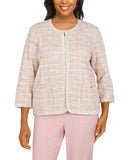 Alfred Dunner Boucle Shimmer Knit Tweed 3/4 Sleeve Jacket Magnolia Pink Multi 2X
