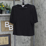 LC Lauren Conrad Womens Textured Knit Puff Sleeve Blouse Shirt Top Black S