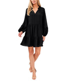 Cece Womens Clip Dot Ruffle Long Sleeve Shift Dress 7031928 Rich Black XS
