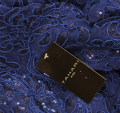 Tahari Asl Womens V-Neck Sequined Embroidered Gown Dress Deep Royal Blue 8