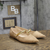 A New Day Faux Suede Pointed Toe Flats with Ring Accent Brown 6.5M