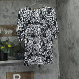 Belldini Grommet Detail Floral Short Sleeve Knit Top AK250442X Black Combo 1X