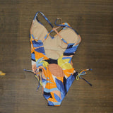 Kona Sol Womens Cinch Side One Piece Swimsuit 166443b4f0fe04 Blue Multi S