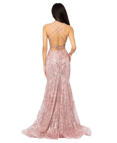 Blondie Nites Juniors Glitter Sequined Corset-Bodice Gown Dress Rose Pink 15