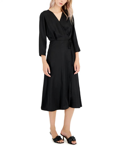 Alfani Women's Elbow Sleeve Satin Surplice Dress 16578f165372b2 Black 16