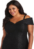 R&M Richards Off-The-Shoulder Lace Gown- Mother of The Bride Dress Steel Gray 12