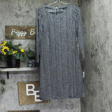 Tommy Hilfiger Womens Metallic Knit Long Sleeve Shift Dress Black / Silver 8