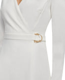 DKNY Womens V-Neck Faux Wrap D-Ring Fit & Flare Dress DD9J2000 White 12
