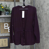 Calvin Klein Womens Roll Sleeve Blouse w/Tie Waist M2FA8652 Aubergine Purple XS