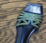 INC International Concepts Womens Tianah Embellished Flat Sandals Blue Bling 5M