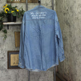 Croft & Barrow Mens Denim Embroidered Button Up Work Shirt Long Sleeve Blue 2XL