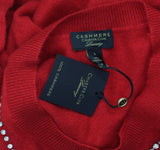 Charter Club Womens Luxury Embellished Crewneck Cashmere Sweater Polish Red L