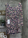 City Studio Juniors Square-Neck Fit Flare Shear Lined Dress Navy Blue Multi S
