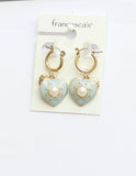 Francesca's Enamel Heart Faux Pearl Huggie Hoop Earrings Gold / Light Blue 1.75"
