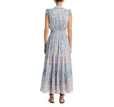 Bell Womens Silk Blend Annabelle Maxi Dress BELLSP25-1 Blue / Yellow Print M