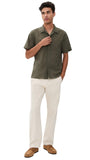 Vince Mens Cotton Eyelet Collar Button Up Camp Shirt M10521594 Dome Green S