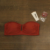 DKNY Shirred U-Wire Bandeau Bikini Top DIMTS403 Sunset Brown Orange L