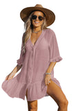 Cupshe Womens Front Button Ruffled Cover-Up Dress Dusty Rose Pink M