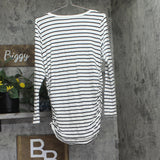 Motherhood Maternity Sleeve Side-Ruched Maternity T-Shirt White Black Stripe L