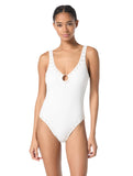 Michael Michael Kors Womens Crepe Solids Scoop Neck One Piece Swimsuit White 4