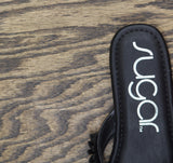 Sugar Womens Vegan Leather Flip Flops with Embellished Floral Design Black 9M