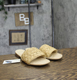 A New Day Width Woven Raffia Slide Sandals with Memory Foam Insole Tan Brown 7W