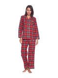 Casual Nights Cotton Long Sleeve Button Down Pajama Set Red Black Plaid L