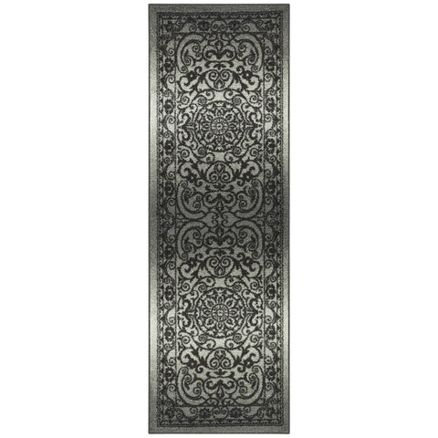 Maples Rugs Pelham Medallion Runner Washable Rug Gray Tonal 2 ft x 6 ft