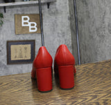 Franco Sarto Giovanna Pointed Toe Pumps Block Heel Cherry Red Leather 9.5M