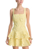 Aqua Womens Lined Lace Tiered Mini Dress IDO14101 Yellow XS