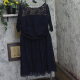 Kiyonna Luna Mesh Lace 3/4 Sleeve Cocktail Midi Dress 12120901 Indigo Blue 2X