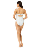 California Waves Womens Ditsy Wide Rib Tunneled One-Piece Swimsuit Blue Combo M