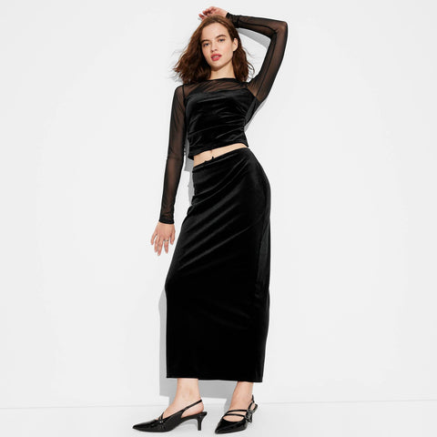 Wild Fable Womens Velour Maxi Skirt 91903306 Black XS