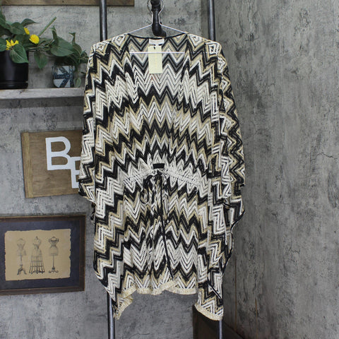 Ramy Brook Womens Mckala Chevron Cover Up Mini Dress Neutral Black Gold XS