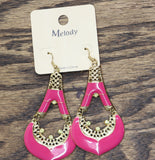 Melody Womens Fashion Enamel Filigree Teardrop Dangly Earrings Gold / Pink 3.5"