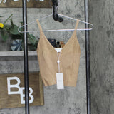 Belle & Bloom Womens Sleeveless All I Need Knit Crop Top Oat Brown L