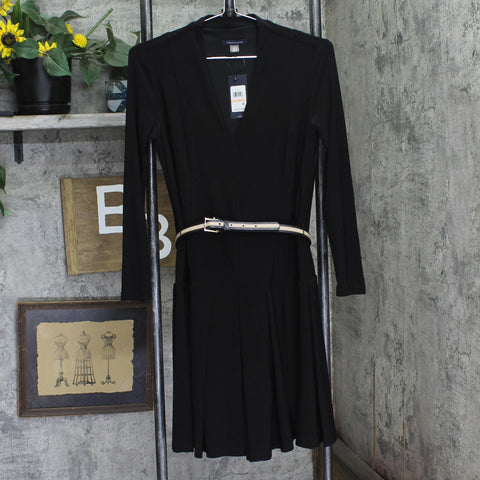 Tommy Hilfiger Womens Pleated Belted Knit Fit Flare Dress A4JJ1AST Black 2