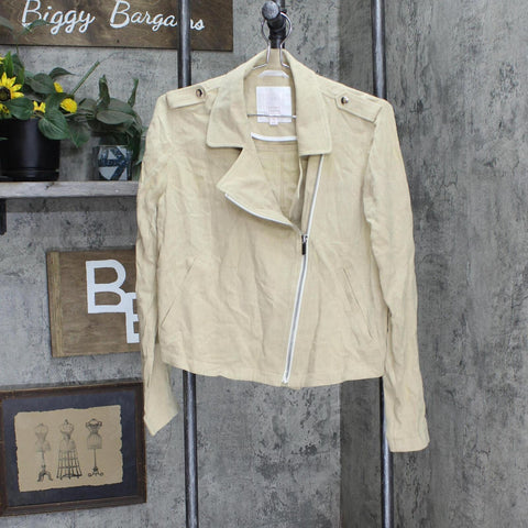 LC Lauren Conrad Womens Lightweight Woven Motorcycle Jacket Coat Brown M