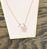 Unique Designs Enamel Rhinestone Flower Necklace Gold / Pink 18" + 3"