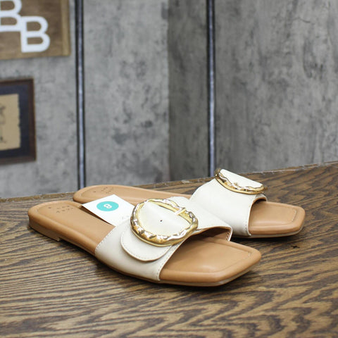 A New Day Bennie Buckle Slide Sandals with Memory Foam Insole Cream Off White 8M