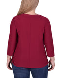 Ny Collection Womens Long Sleeve Crepe Knit Zipper V-Neck Tee Burgundy Red 1X