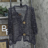 Nina Leonard Womens Coconut Button Stretch Netting Bolero 691446 Navy Blue XL